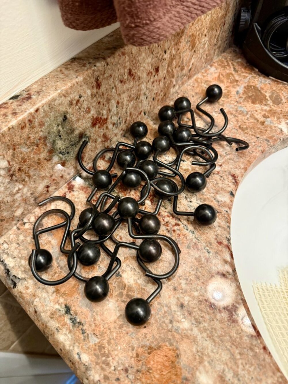 Dark Espresso Bronze Shower Curtain Hooks, Farmhouse Brown Ball Shower Rod Hooks